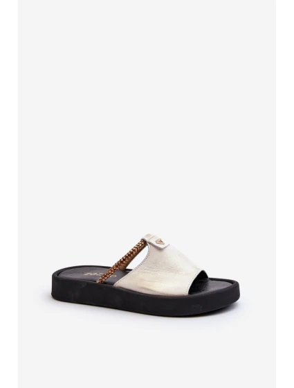 Kožené dámské žabky model 21646214 stříbrné - Zazoo