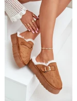 Kapcie Damskie Na Grubej Podeszwie Z Futerkiem I Klamrą Camel Linneola Kapcie Damskie Na Grubej Podeszwie Z Futerkiem I Klamrą Camel Linneola