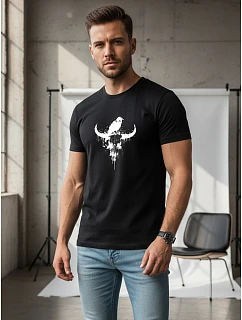 Pánske tričko s potlačou lebky a rohov NX060R