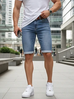 Spodenki męskie jeansowe z paskiem niebieskie model 22145630 - FashionStreet