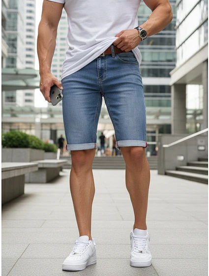 Spodenki męskie jeansowe z paskiem niebieskie model 22145630 - FashionStreet