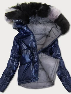 Tmavomodro-šedá obojstranná dámska bunda (b9555)