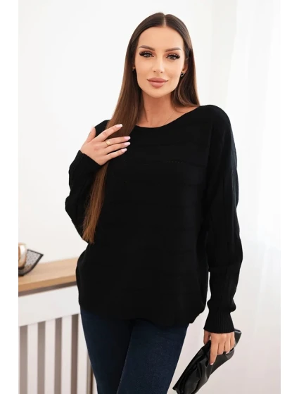 Dámský viskózový svetr s krajkovým vzorem a dlouhým rukávem černý