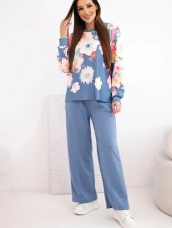 Dámska súprava z maslovej viskózy s kvetinovým vzorom a širokými džínsami