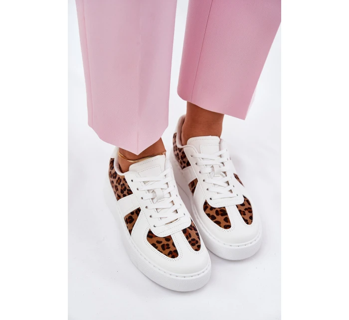 Sneakersy Damskie Z Panterką Na Platformie Białe Nativira