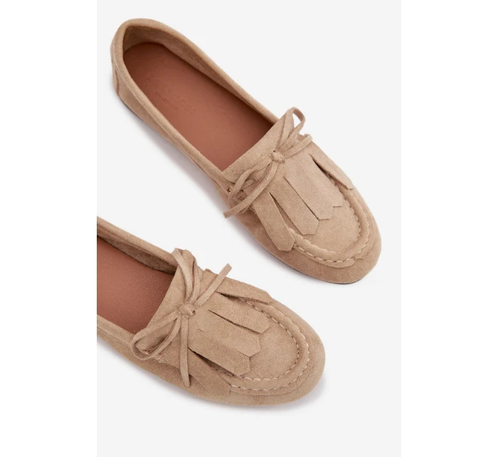 Dámské mokasíny s šněrováním a třásněmi Béžové Glorina