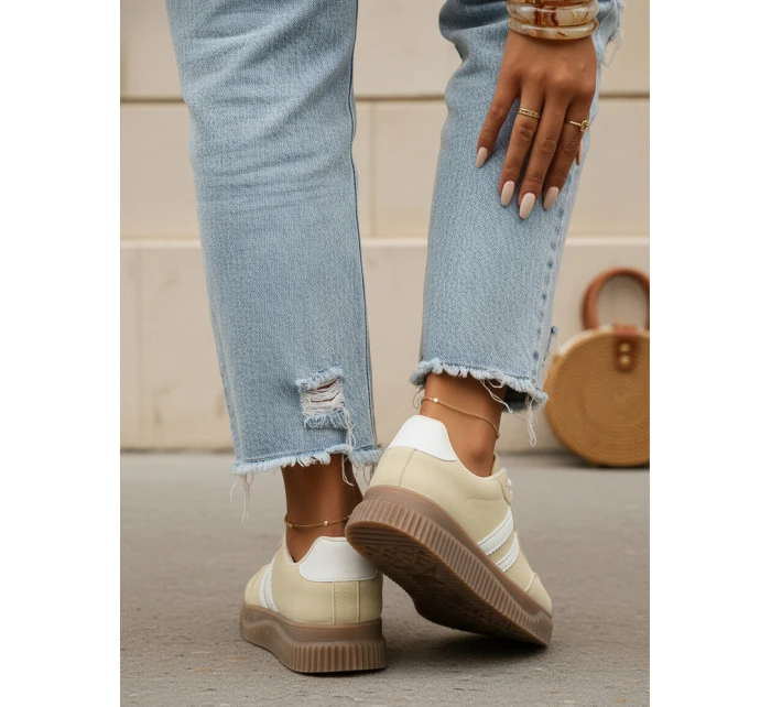 Dámske tenisky s hrubou podrážkou a bočnými pruhmi žlté ZY1400