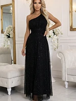 656-3 Dlhé trblietavé večerné šaty na jedno rameno - klasické čierne