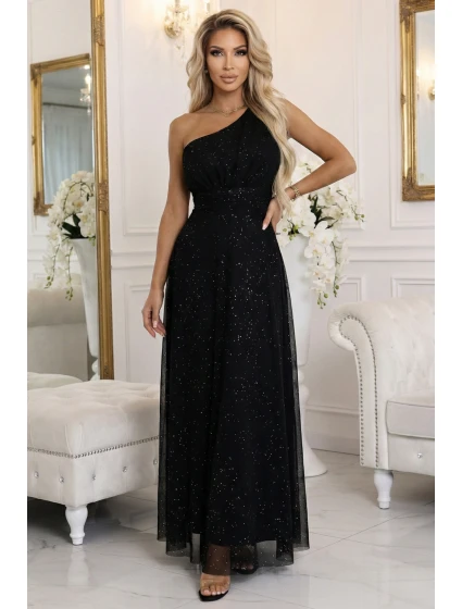 model 21941593 Dlouhé třpytivé večerní šaty na jedno rameno klasické černé - numoco basic model 21941593 Dlouhé třpytivé večerní šaty na jedno rameno klasické černé - numoco basic