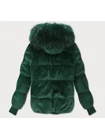 Tmavě zelená dámská manšestrová bunda s kapucí model 21242242 - Libland Tmavě zelená dámská manšestrová bunda s kapucí model 21242242 - Libland