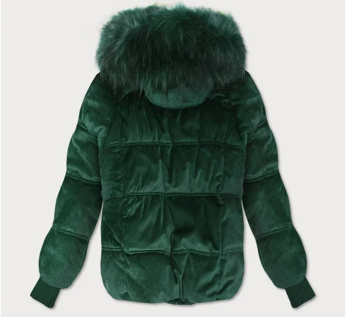 Tmavě zelená dámská manšestrová bunda s kapucí model 21242242 - Libland Tmavě zelená dámská manšestrová bunda s kapucí model 21242242 - Libland