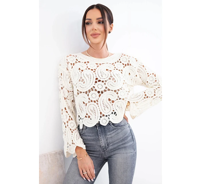 Dámský letní krajkový svetr s knoflíky a dlouhým rukávem černý Dámský letní krajkový svetr s knoflíky a dlouhým rukávem černý