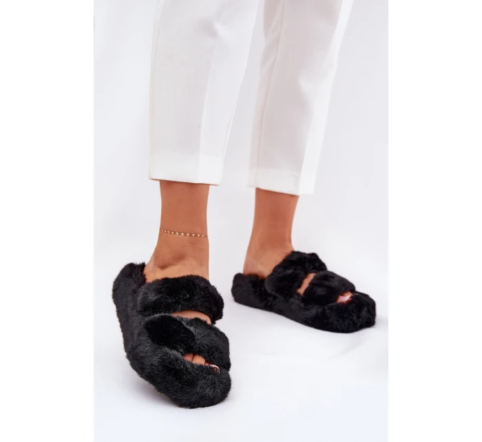 Futrzane Kapcie Damskie Na Platformie Czarne Talfedi Futrzane Kapcie Damskie Na Platformie Czarne Talfedi