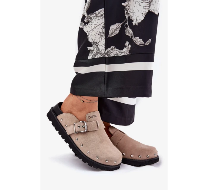 Dámske semišové papuče na platforme Big Star - béžové Dámske semišové papuče na platforme Big Star - béžové