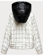 Krátka károvaná košeľová bunda vo farbe ecru (AG3-1839)