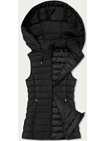 Černá dámská prošívaná vesta s kapucí model 21389927 - J.STYLE Černá dámská prošívaná vesta s kapucí model 21389927 - J.STYLE