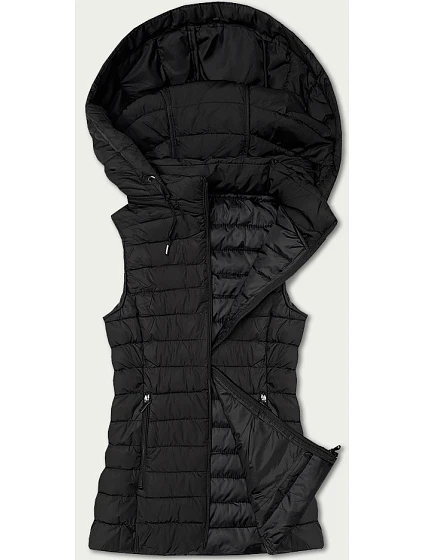 Černá dámská prošívaná vesta s kapucí model 21389927 - J.STYLE Černá dámská prošívaná vesta s kapucí model 21389927 - J.STYLE