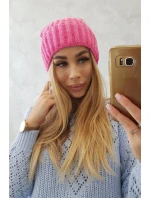 Čiapka Magda s vyhrnutím K293 ružová neónová