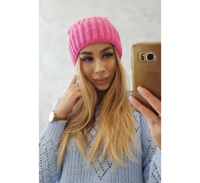 Čiapka Magda s vyhrnutím K293 ružová neónová