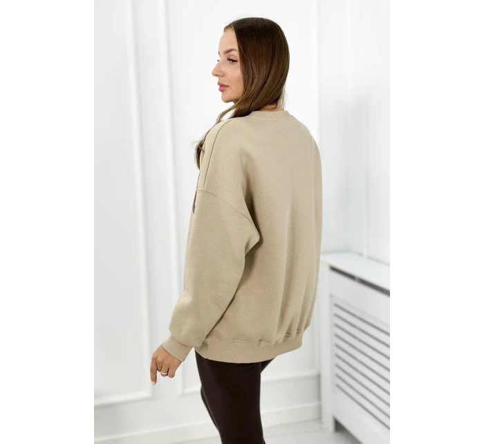 Bavlnená súprava, zateplená mikina + legíny svetlo béžová