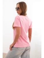 Dámská blůza s krátkým rukávem a nášivkou s perličkami světle růžová