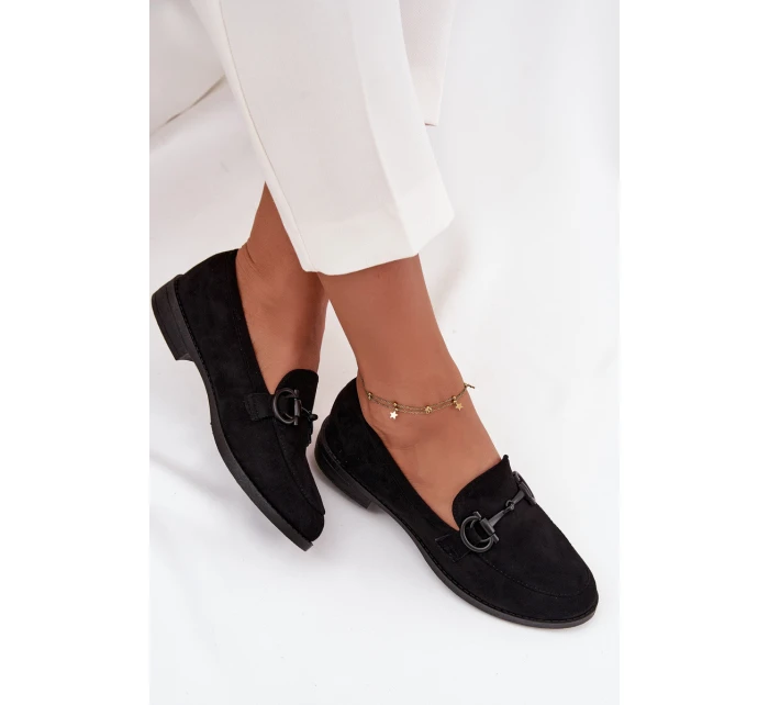 Mokasyny Damskie Z Ozdobnym Detalem Eko Zamszowe Czarne Ambria Mokasyny Damskie Z Ozdobnym Detalem Eko Zamszowe Czarne Ambria