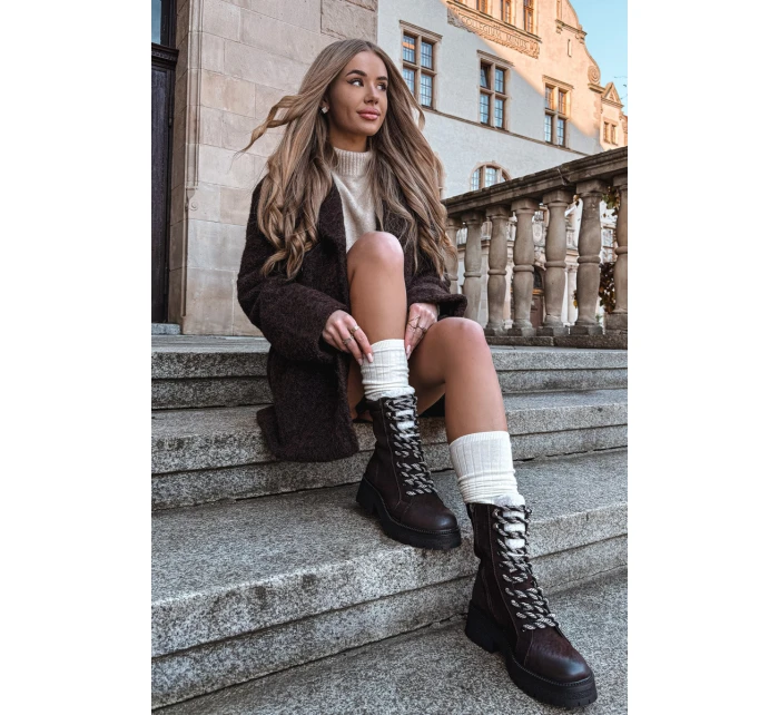 Dámské trapery boty z eko kůže čokoládové Bellora