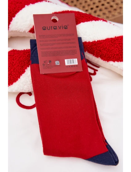 Pánské Vánoční ponožky Santa Claus v brýlích Červeno-tmavé