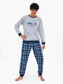 Juniorské chlapčenské pyžamo Thing 967/54 Sivé s tmavomodrým vzorom - Cornette