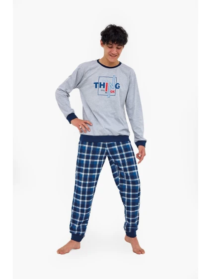 Junior chlapecké pyžamo  Šedá s tmavě modrou vzor  model 21875949 - Cornette