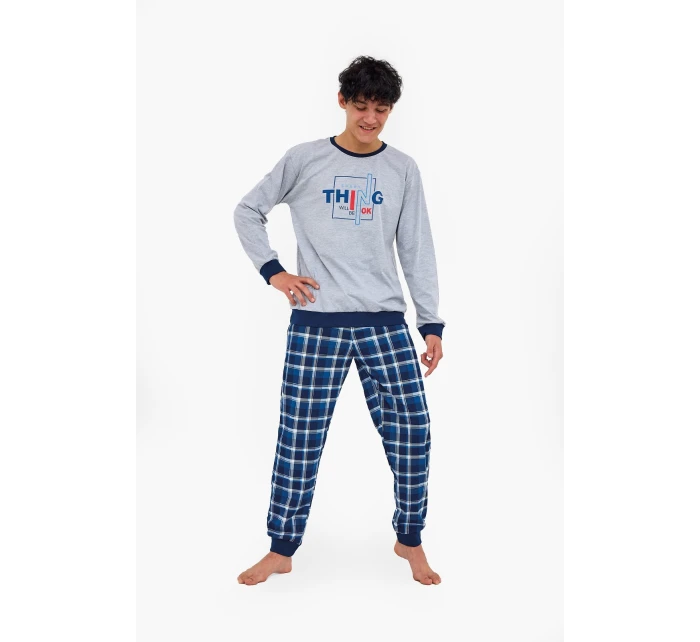 Junior chlapecké pyžamo  Šedá s tmavě modrou vzor  model 21875949 - Cornette
