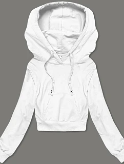 Krátká bílá tepláková mikina s kapucí model 18378838 - J.STYLE