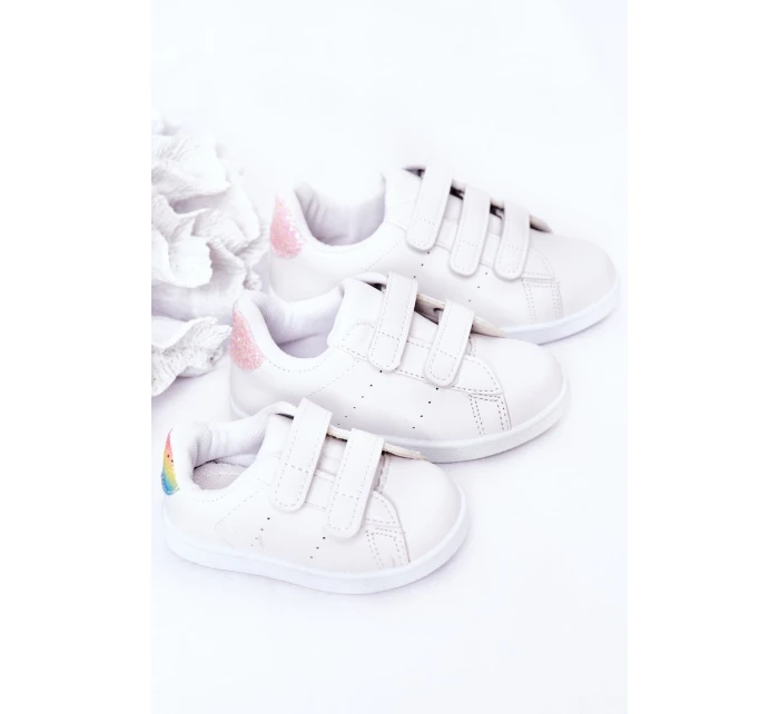 Dziecięce Tenisówki Na Rzepy Biało-Tęczowe Cute Girl