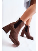 Zamszowe Botki Na Masywnym Obcasie Laura Messi 2519 Brązowe