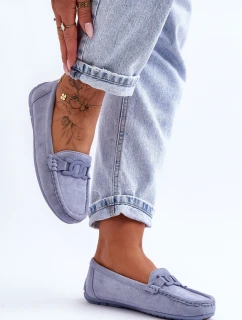 Damskie Modne Zamszowe Mokasyny Niebieskie Rabell