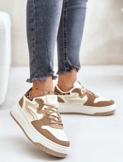 Damskie Sneakersy Z Eko Skóry Na Platformie Panterka Beżowe Henizore