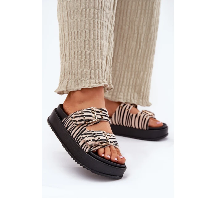 Klapki Damskie Z Klamrami Na Platformie Zebra Nilatha