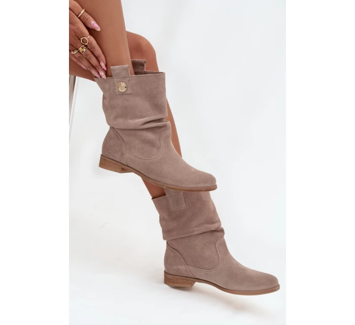 Kožené semišové dámské s řasením s  béžové model 21712955 - Zazoo