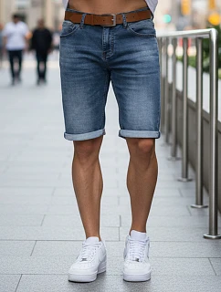 Spodenki męskie jeansowe z paskiem niebieskie model 22152753 - FashionStreet