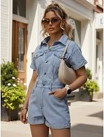 Krátke dámske džínsové overaly, svetlo modré, FashionStreet EY2655