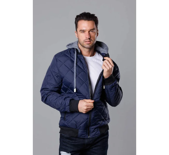 Tmavě modrá pánská bunda typu "bomber" s kapucí model 18344929 - J.STYLE