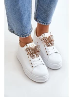 Sneakersy Damskie Na Platformie Z Motylem Biało-Złote Naritevia Sneakersy Damskie Na Platformie Z Motylem Biało-Złote Naritevia