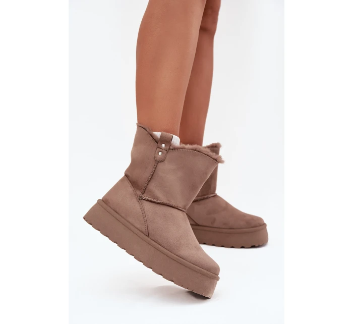 Damskie Śniegowce Na Platformie Z Futerkiem Ciemnobeżowe Evelira Damskie Śniegowce Na Platformie Z Futerkiem Ciemnobeżowe Evelira