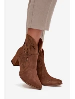 Zamszowe Ażurowe Botki Damskie Na Słupku Zazoo 3647 Brązowe
