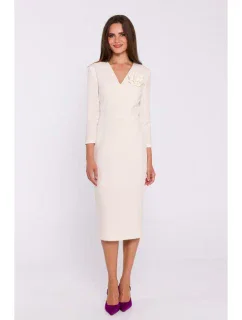 S372 Kvetinové šaty v tvare ceruzky - slonovinová kosť