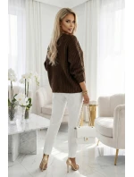 Teplý svetr oversize s vazbou a výstřihem do V model 21865253 - numoco basic