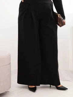 Dámske Plus veľkosť široké nohavice so skladaním čierna