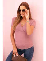 Dámská pruhovaná bavlněná blůza s model 21820463 výstřihem tmavě růžová - K-Fashion