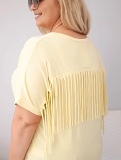 Dámská bavlněná halenka s V výstřihem a třásněmi na zádech žlutá