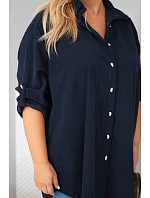 Dámska košeľa Plus Size z viskózového manšestru s odnímateľnými rukávmi, modrá